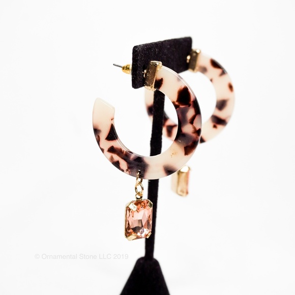 Ornamental Stone Jewelry - Tortoise Light Acrylic Pink Gemstone Earrings #29